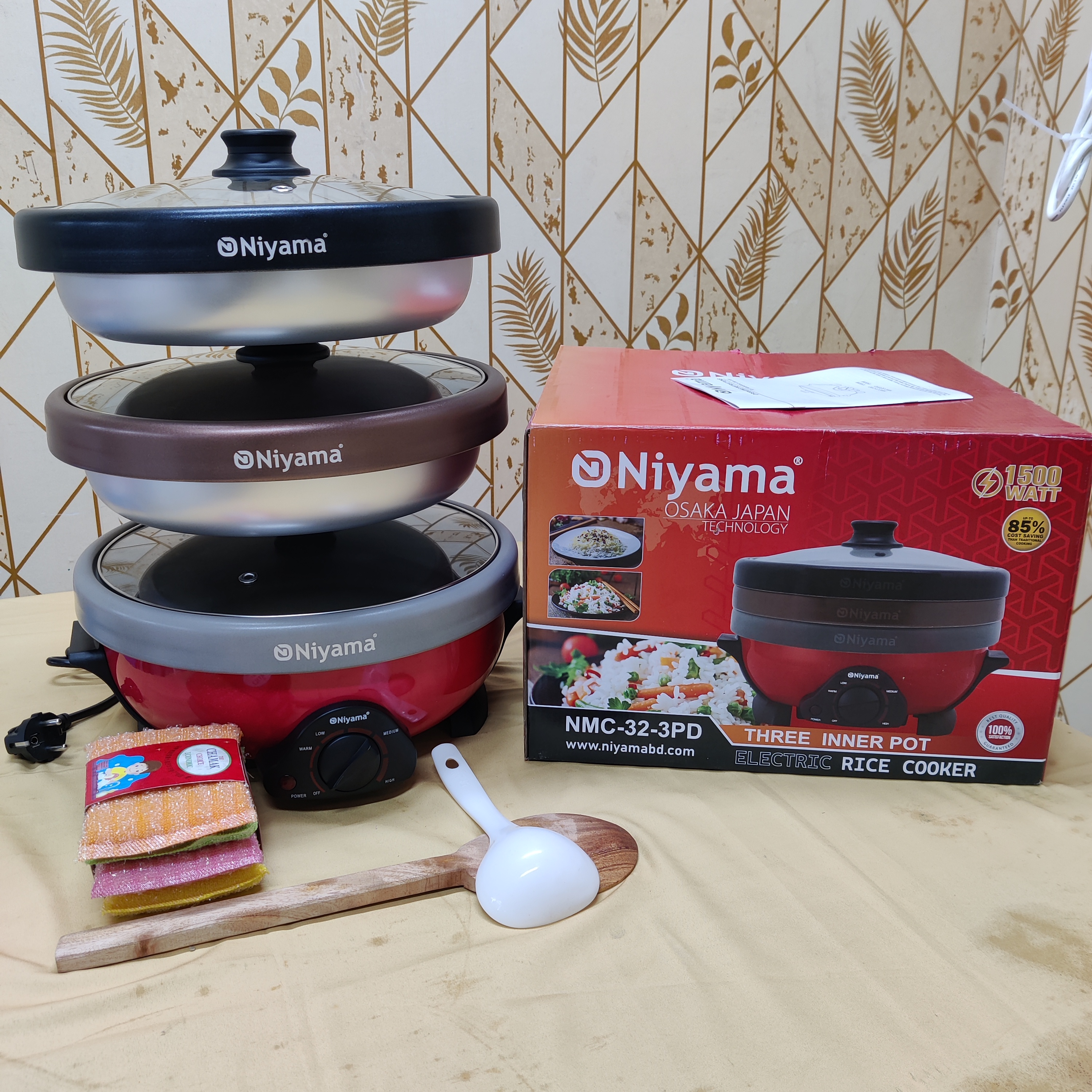 নিয়ামা মাল্টি কুকার ৩ হাড়ি ৩ ঢাকনা সাড়ে ৫ লিটার প্রাইজ মাত্র ৫৮০০ ৳