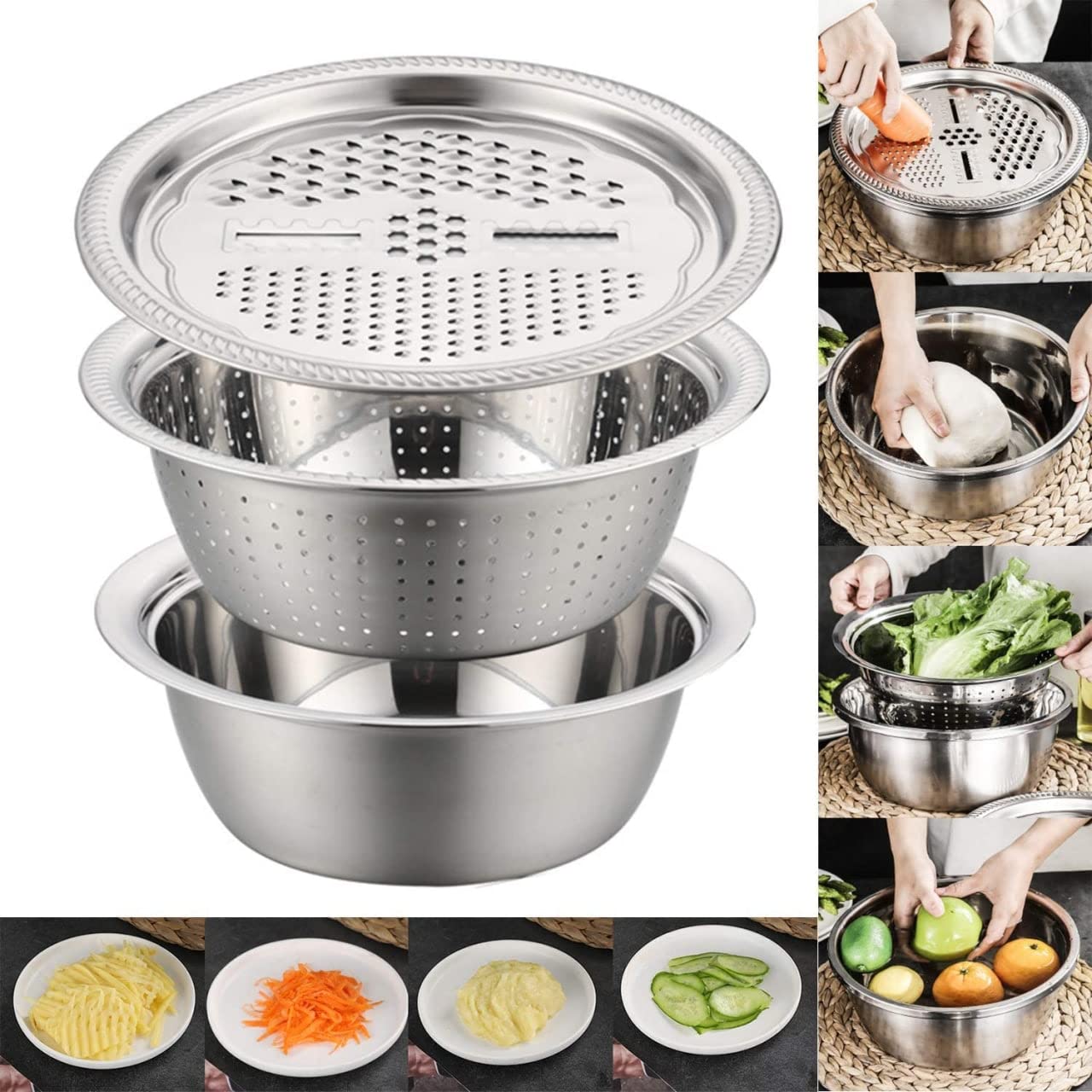 3 In 1 Multifunctional Stainless Steel Basin With Vegetable Cutter + Drain Basket price 999 ৳